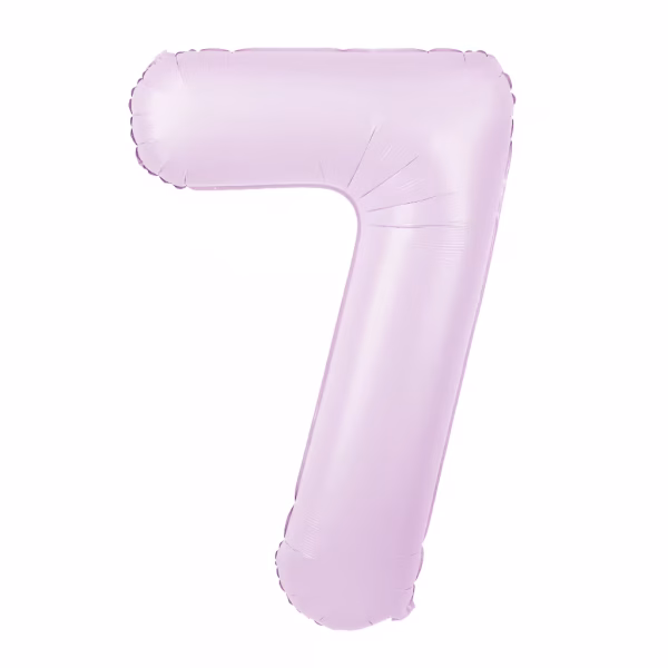 Balon din folie cifra 7 roz lila mat de 100 centimetri perfect pentru a completa un decor pastelat