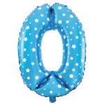 Balon din folie cifra 0 albastru cu stele albe perfect pentru aniversare rotunda