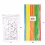 Doua pachete ambalate separat continand 10 rozete albe cu latimea pachetului de 20 cm si 10 betisoare multicolore cu lungimea pachetului de 35 cm