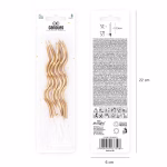 Ambalajul original al setului de 6 lumanari spiralate aurii specificand inaltimea de 12.5 centimetri si includerea suporturilor
