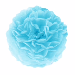 Pompom din hartie bleu pastel asamblat avand un diametru de 25 cm ideal pentru accente vizuale senine in decoruri diafane