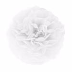Pompom din hartie alb complet desfacut cu diametrul de 25 cm oferind o forma sferica eleganta pentru decoruri diafane