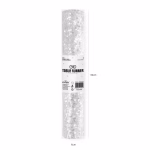 Ambalajul sigilat al traversei de masa specificand dimensiunile de 200x28 cm si seria Table Runner Silver Sequins.