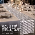 Decor de petrecere disco sau Revelion cu traversa argintie stralucitoare si baloane argintii in fundal.