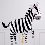 Balon din folie metalizata in forma de zebra gigant cu dungi contrastante alb si negru si detalii roz pe obraji izolat pe fundal alb