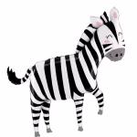 Balon din folie metalizata in forma de zebra gigant cu dungi contrastante alb si negru si detalii roz pe obraji izolat pe fundal alb