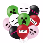 Set 10 Baloane Minecraft Colorate 30cm Buchet de 10 baloane colorate cu tematica Minecraft incluzand fete pixelate de Creeper Enderman Purcelus Schelet si blocuri TNT