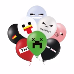 Set 8 Baloane Minecraft Colorate 30cm Buchet de 8 baloane colorate cu tematica Minecraft incluzand fete pixelate de Creeper Schelet Purcelus si blocuri TNT