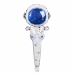 Balon din folie metalizata in forma de astronaut cu tija integrata costum alb cu detalii colorate si vizor instelat izolat pe fundal alb