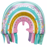 Balon Folie Curcubeu Tematica Ocean Sirena Balon din folie in forma de curcubeu decorat cu stelute caluti de mare si motive marine in nuante pastelate cu panglici la baza