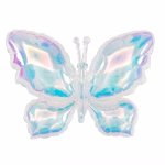 Balon din folie in forma de fluture cu efect holografic iridiscent in nuante de albastru roz si argintiu izolat pe fundal alb