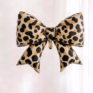 Balon Din Folie Metalizata Supradimensionat Sub Forma De Fundita Decorat Cu Imprimeu Leopard In Nuante De Bej Si Negru
