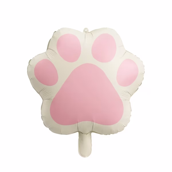 Balon din folie metalizata in forma de labuta de animal cu fundal deschis si pernute roz pastelat izolat pe fundal alb