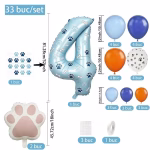 Schema detaliata a componentelor setului incluzand cifra 4 de 81 centimetri baloane folie labuta baloane latex asortate si coala cu stickere
