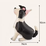 Reprezentare grafica a dimensiunilor pentru balonul in forma de caine indicand 92 centimetri inaltime si 76 centimetri latime