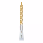 Lumanare Muzicala Ziua De Nastere Aurie 11.5 cm Lumanare muzicala aurie cu design spiralat montata pe un suport de plastic care canta melodia aniversara la rotire