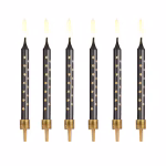 Lumanari Negre Cu Stele Aurii Set 12 Bucati Sase lumanari negre aprinse decorate cu stele aurii si fixate in suporturi elegante aurii