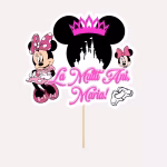 Ornament pentru tort personalizat cu grafica vibranta Minnie Mouse si castel decupat perfect pe contur din carton gros
