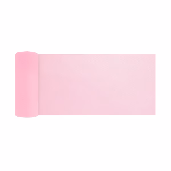 Rola Tul Neted Roz Pudrat 15cm x 9m Rola de tul neted roz pudrat desfacuta partial pentru a evidentia culoarea delicata pe un fundal alb