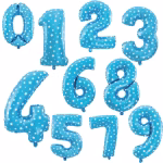 Balon Folie Cifra 0-9 Albastru Cu Stele 40cm Colectia completa de baloane din folie cifrele de la 0 la 9 in culoarea albastru vibrant decorate cu stelute albe