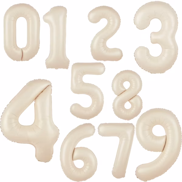 Balon Folie Cifra 0-9 White Sand 100cm Colectia completa de baloane gigant din folie cifrele de la 0 la 9 in culoarea white sand perfecte pentru umflarea cu heliu si decoruri boho chic