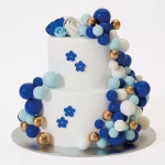 Set de sfere decorative pentru tort din polistiren lucios in nuante de auriu alb bleu si albastru de diferite dimensiuni