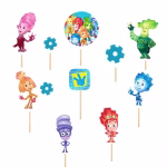 Set de 10 figurine topper pentru tort din carton ilustrand personajele din desenele animate Fiksiki in culori vibrante