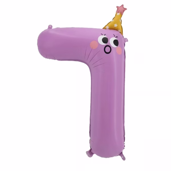 Colecție de baloane din folie în formă de cifre de la 0 la 9, fiecare având imprimată o față zâmbitoare simpatică și purtând un coif de petrecere colorat pe cap