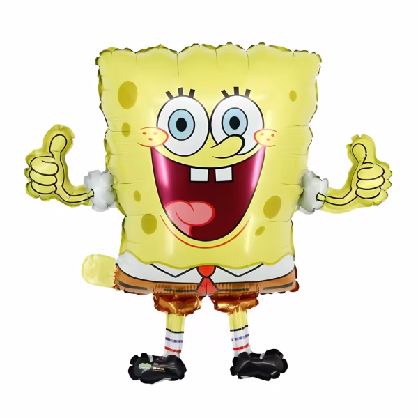 Balon din folie decupat in forma personajului SpongeBob Pantaloni Patrati zambind larg si aratand semnul de aprobare cu ambele maini