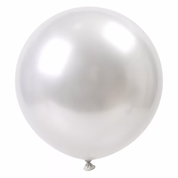 Balon Jumbo din latex de dimensiuni uriașe, perfect sferic, de culoare alb metalizat cu reflexii perlate elegante
