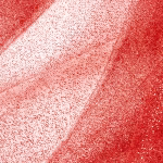 Rola de tul rosu semitransparent, desfasurata partial pentru a evidentia textura materialului premium acoperit uniform cu particule fine de sclipici stralucitor