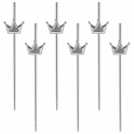 Set de 6 paie lungi argintii pentru bauturi, fiecare fiind decorat in partea superioara cu un ornament in forma de coroana argintie texturata cu detalii in relief