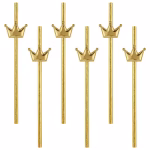 Set de 6 paie lungi aurii pentru bauturi, fiecare fiind decorat in partea superioara cu un ornament in forma de coroana aurie texturata cu detalii in relief